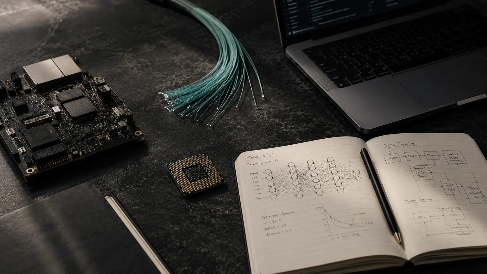 Processor hardware, fiber-optic components, and technical engineering notes